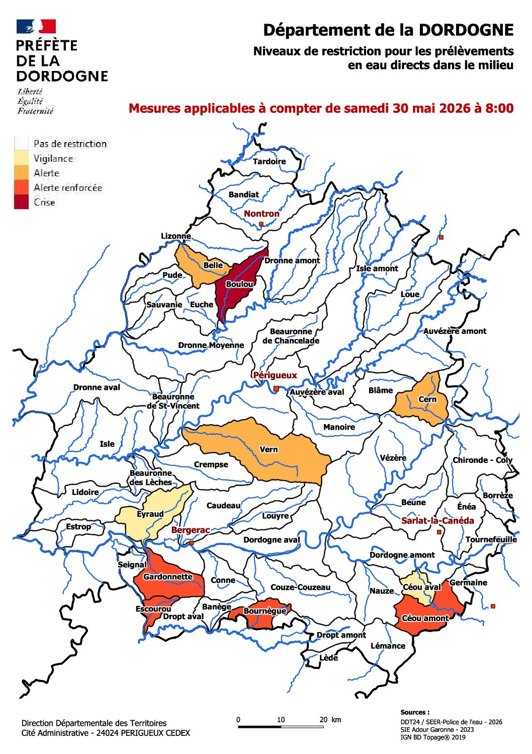 You are currently viewing Niveau de restriction pour les prélèvements en eau directs dans le milieu