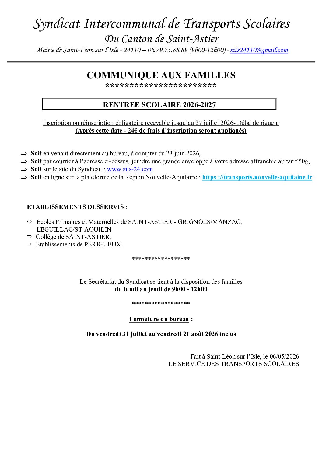 You are currently viewing Inscription au Syndicat Intercommunal des Transports Scolaires